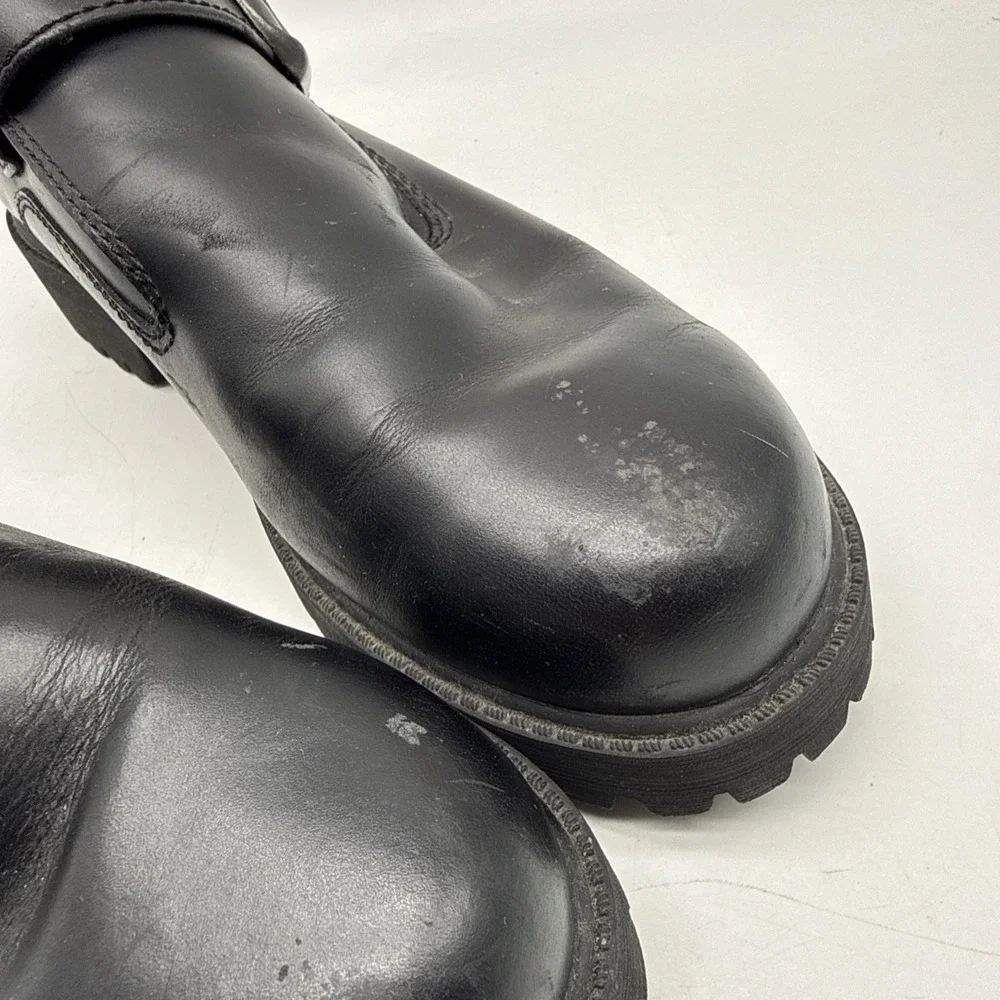 SKECHERS Boot 7.5 Leather Chunky Sole‎ Monk Strap Grunge Goth Cyberpunk Y2K